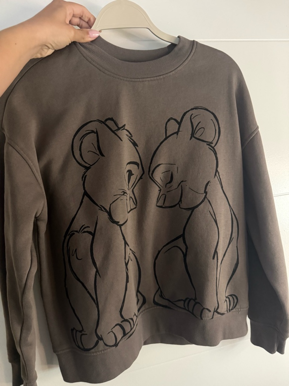 Disney Taupe Crewneck Sweatshirt with Black Sketch Characters